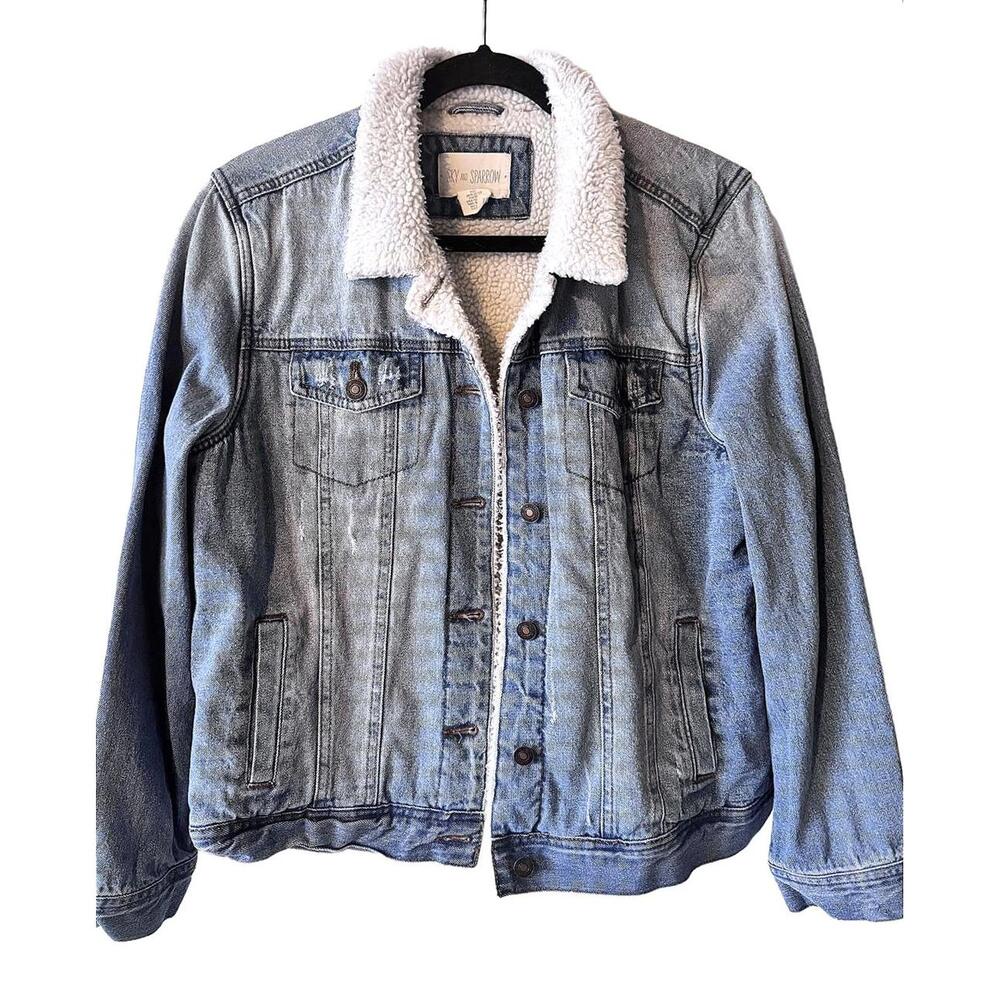 Sky and Sparrow Blue Denim Trucker Jacket with White Sherpa Lining XL - Picture 1 of 6